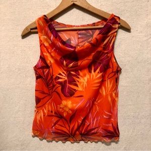 vtg y2k tropical mesh cowlneck top